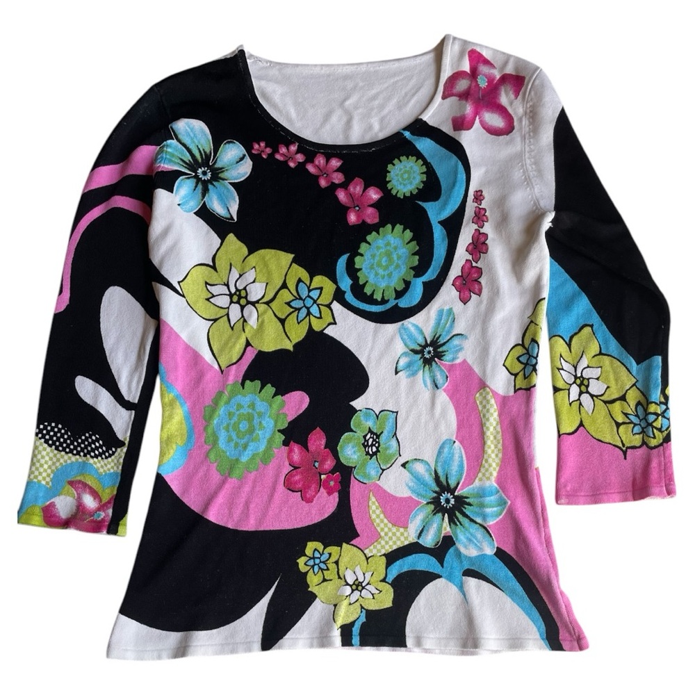 3/$18 Floral Scoopneck Multicolor Three Quarter Sleeve XS Women’s Top